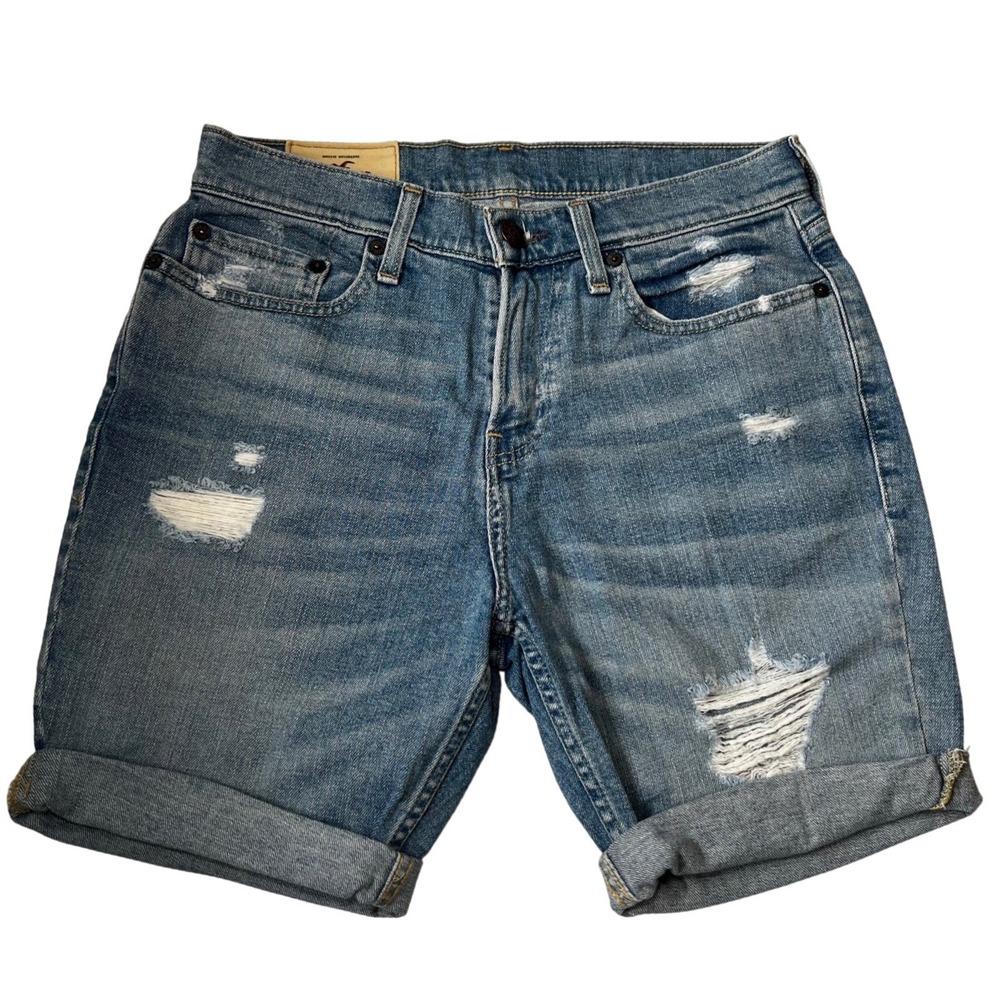 Hollister Denim Shorts Ripped‎ Distressed Cuffed Hem Light Wash Size 28 6.5 in